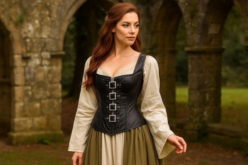 Bold Style Meets Luxury: Women’s Black Sheepskin Leather Off-Shoulder Corset Dress with Lace-Up Front and Mini Skirt by LeatherTaboo